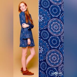 Soul Flower Organic Cotton Blue mandala bell sleeve sixties dress
